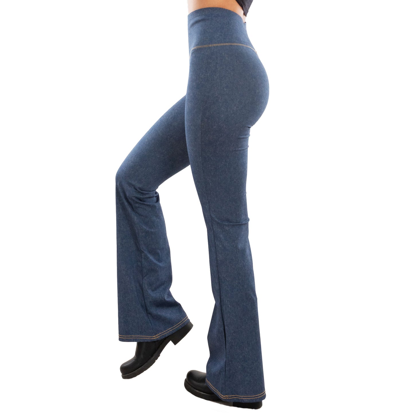 toocool leggings donna pantaloni effetto jeans zampa elefante campana vita alta toocool vi 711 blu chiaro s