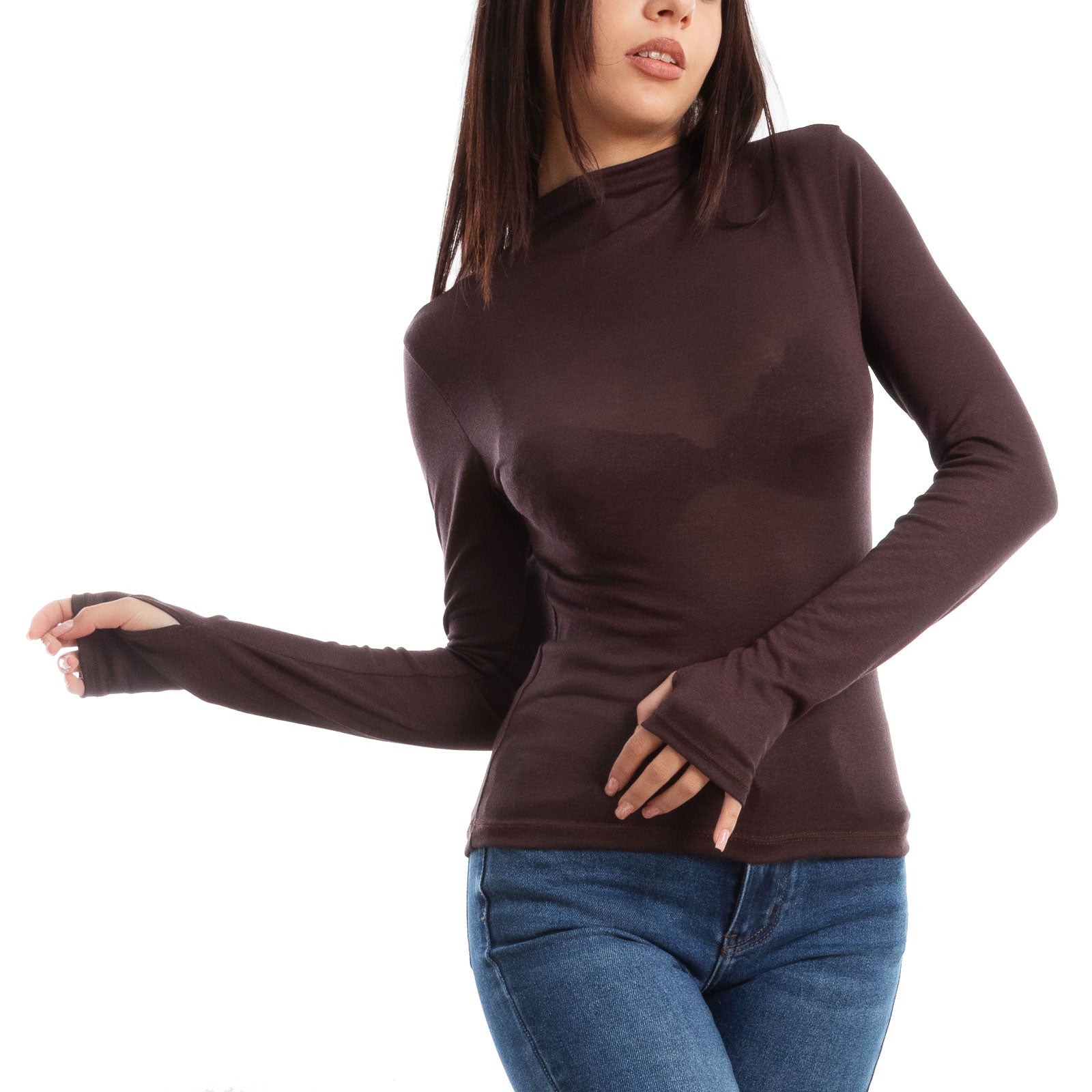 toocool maglia donna blusa maniche lunghe foro per pollice vi 5255