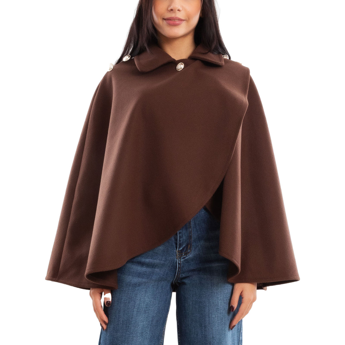 toocool mantellina poncho donna elegante bottoni dorati cape a portafoglio vb 5693