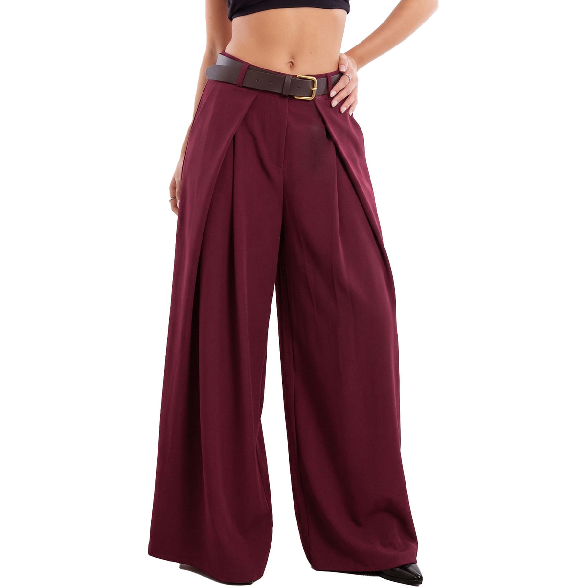 toocool pantaloni donna ampi palazzo con cintura toocool vi 3546 nero taglia unica