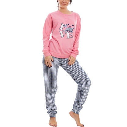 toocool pigiama donna felpato pied de poule maniche lunghe pantaloni completo 2 pezzi toocool c1505 grigio chiaro s