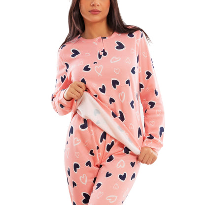 toocool pigiama donna invernale felpato cuori maniche lunghe pantaloni caldo cotone toocool q1039 nero s