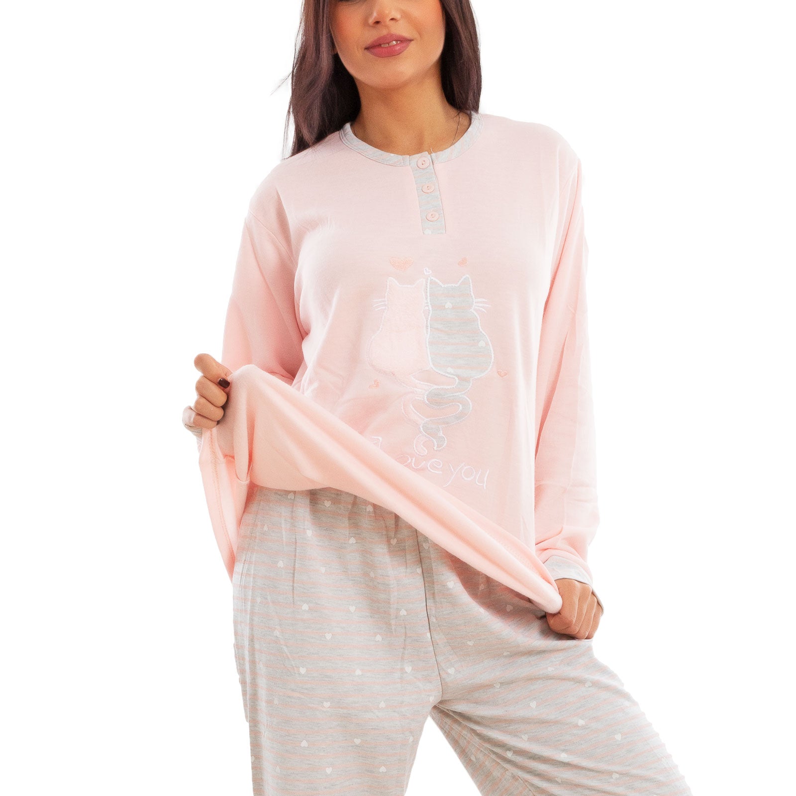 toocool pigiama donna invernale felpato gatti maniche lunghe caldo cotone pantaloni toocool f5678 grigio m