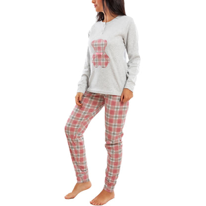 toocool pigiama donna invernale felpato orsetto scozzese caldo cotone maniche lunghe toocool it 6433 beige s