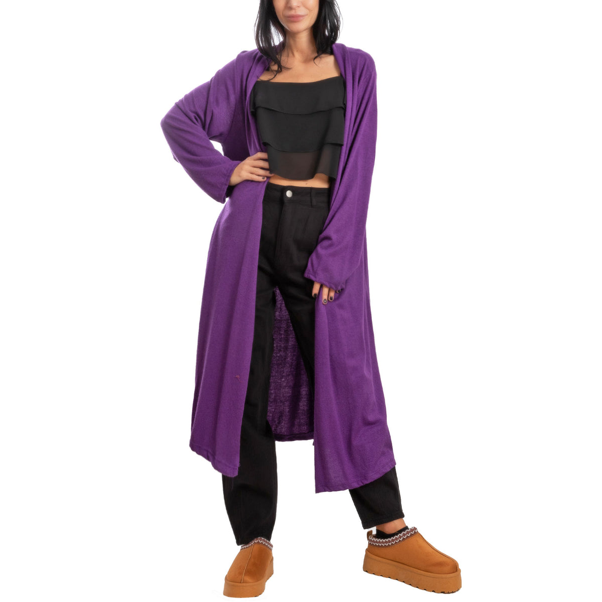 Cardigan da donna aperto giacca lunga frontale manica tinta unita casual cappotto da donna abito misto lana, bianco, S Cardigan da donna aperto giacca lunga frontale manica tinta unita casual cappotto da donna abito misto lana, bianco, S