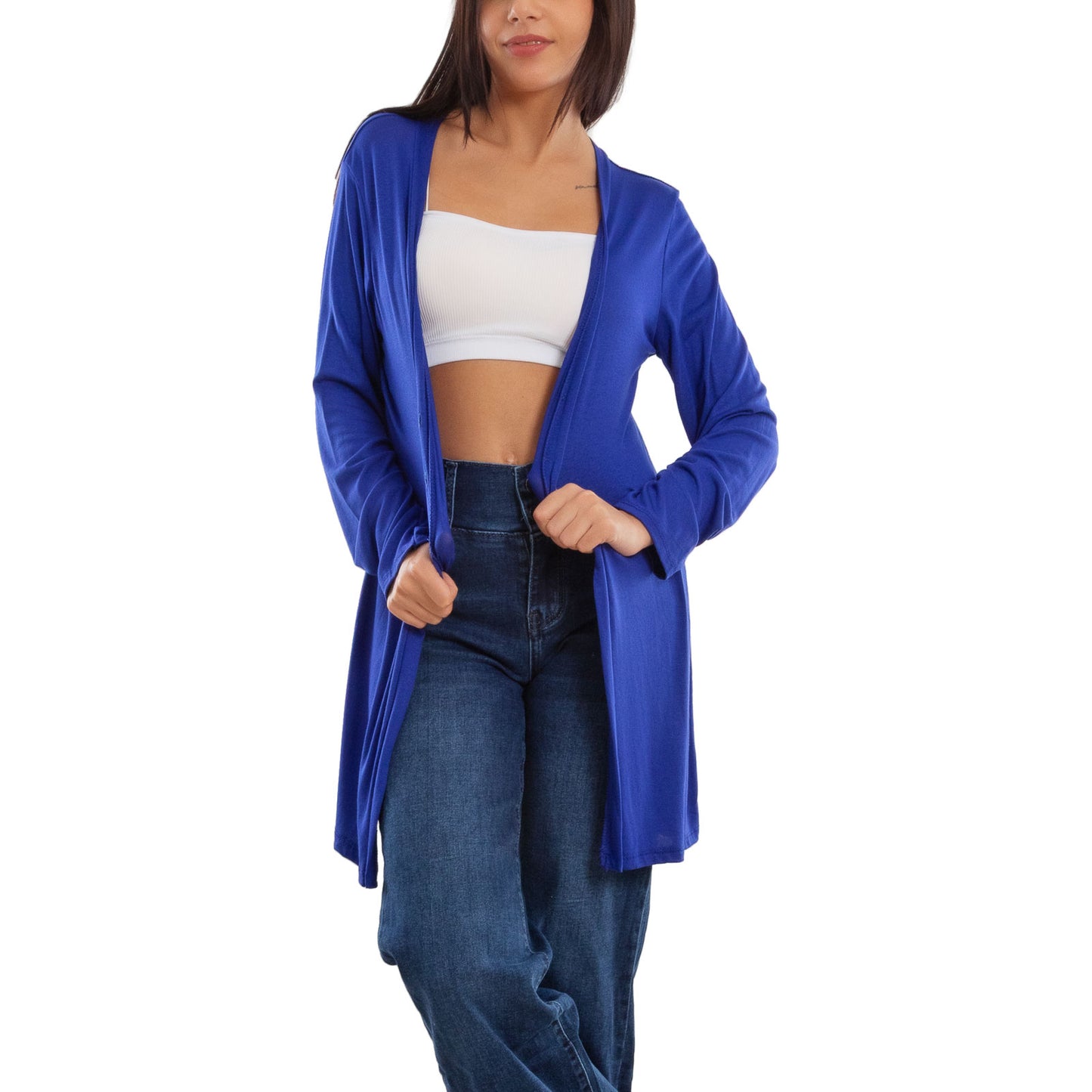 toocool cardigan lungo donna elegante coprispalle spolverino bottoni manica lunga toocool vb 4222 nero sl