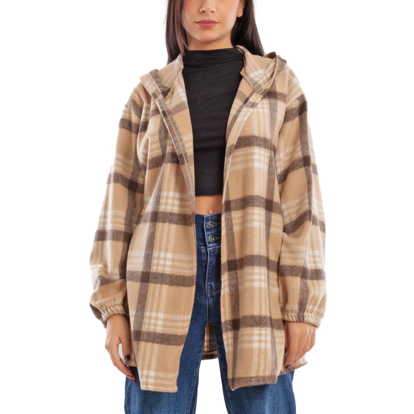 toocool giacca donna blazer felpa cardigan flanella cappuccio scozzese quadri toocool vi 5790 nero sl