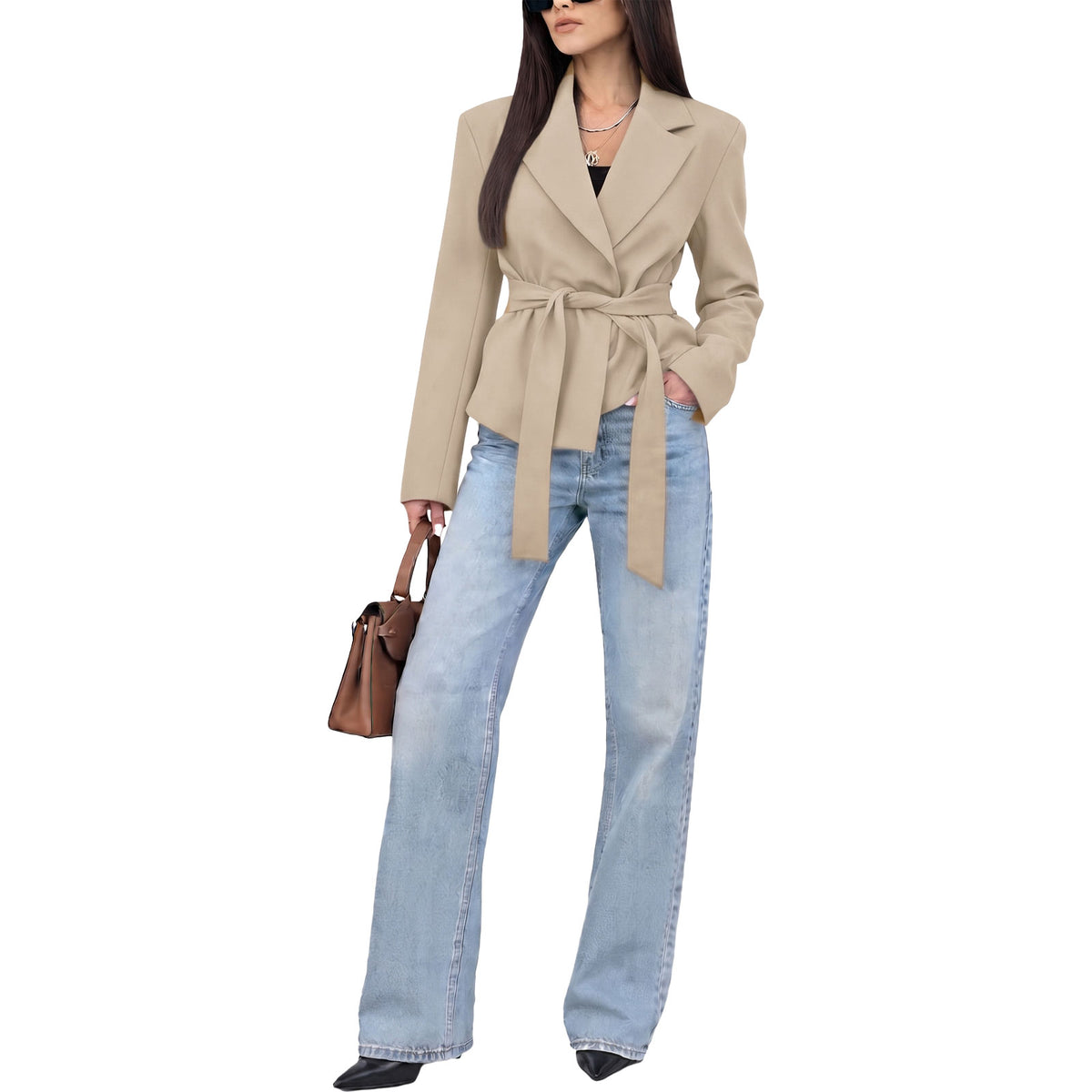 toocool giacca donna sfoderata elegante cintura coprispalle toocool vi 56210 nero taglia unica