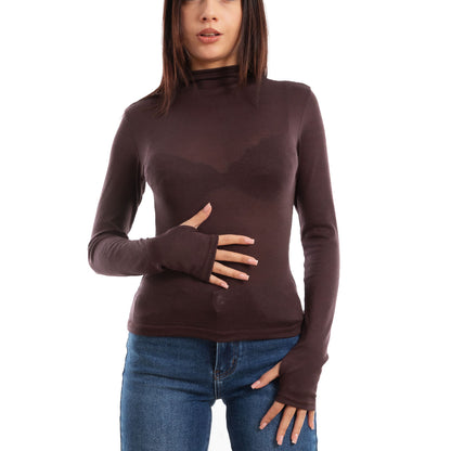 toocool maglia donna blusa maniche lunghe foro per pollice vi 5255