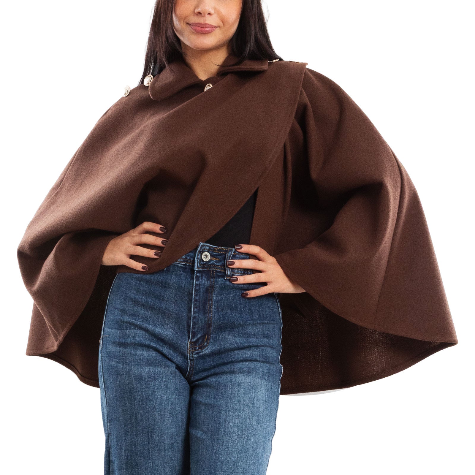 toocool mantellina poncho donna elegante bottoni dorati cape a portafoglio vb 5693