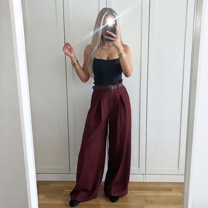 toocool pantaloni donna ampi palazzo con cintura toocool vi 3546 nero taglia unica
