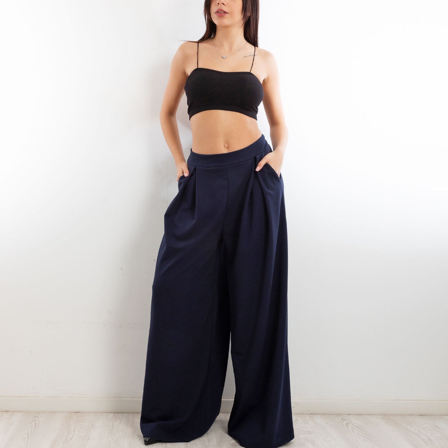 toocool pantaloni donna palazzo pinces eleganti ampi larghi con tasche toocool ms 6934 nero sl