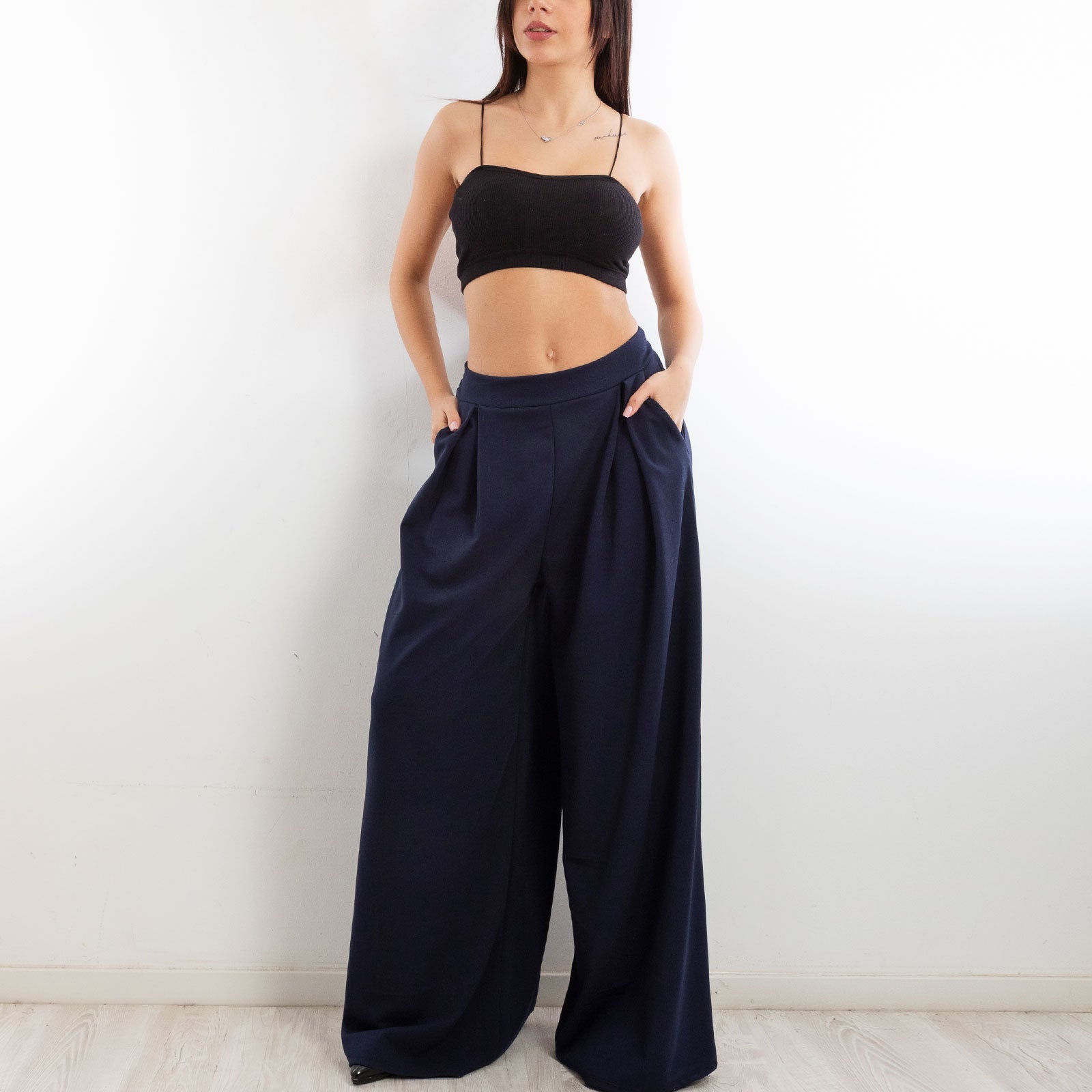 toocool pantaloni donna palazzo pinces eleganti ampi larghi con tasche toocool ms 6934 nero sl