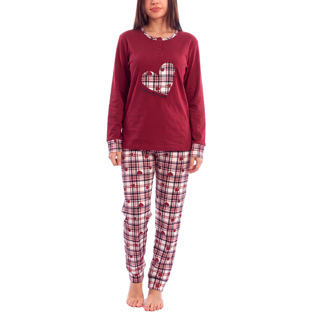 toocool pigiama donna felpato lungo scozzese cuori caldo invernale toocool q2244 blu scuro m