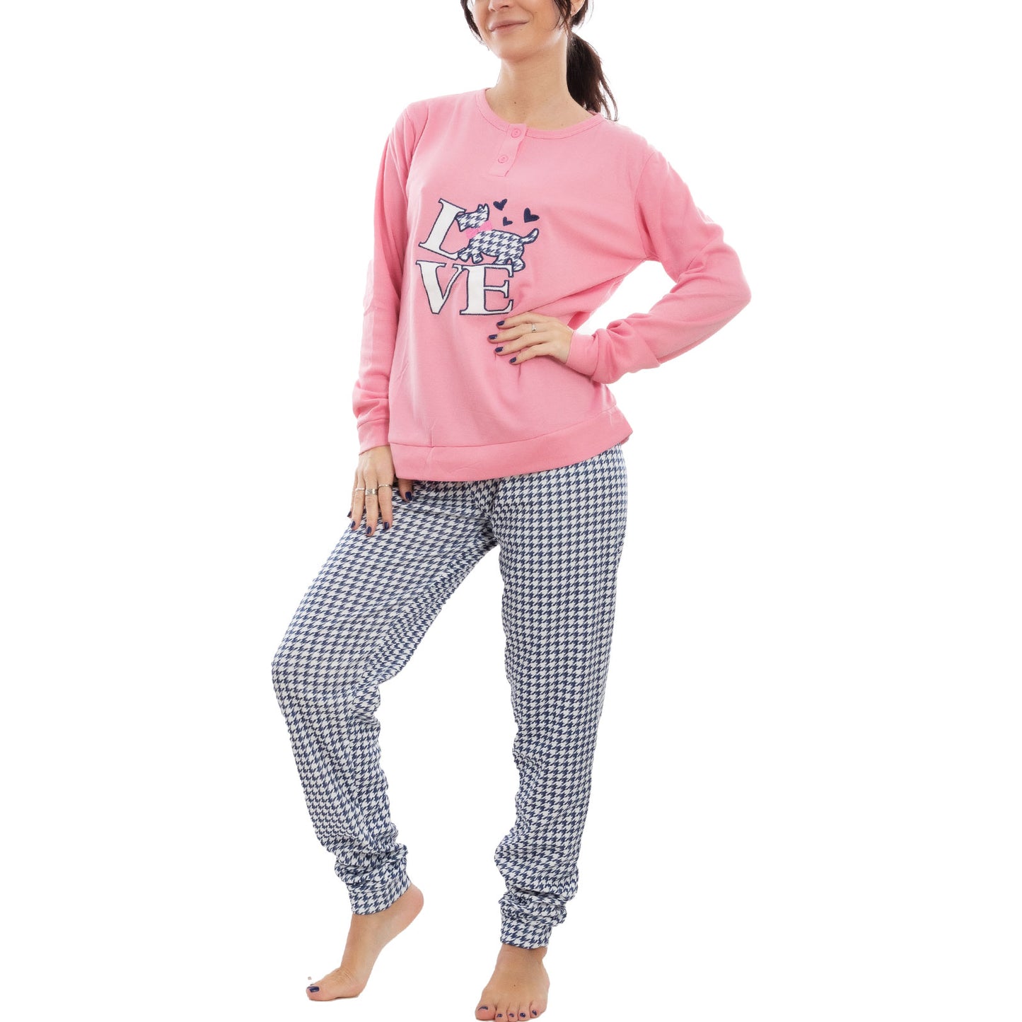 toocool pigiama donna felpato pied de poule maniche lunghe pantaloni completo 2 pezzi toocool c1505 grigio chiaro s