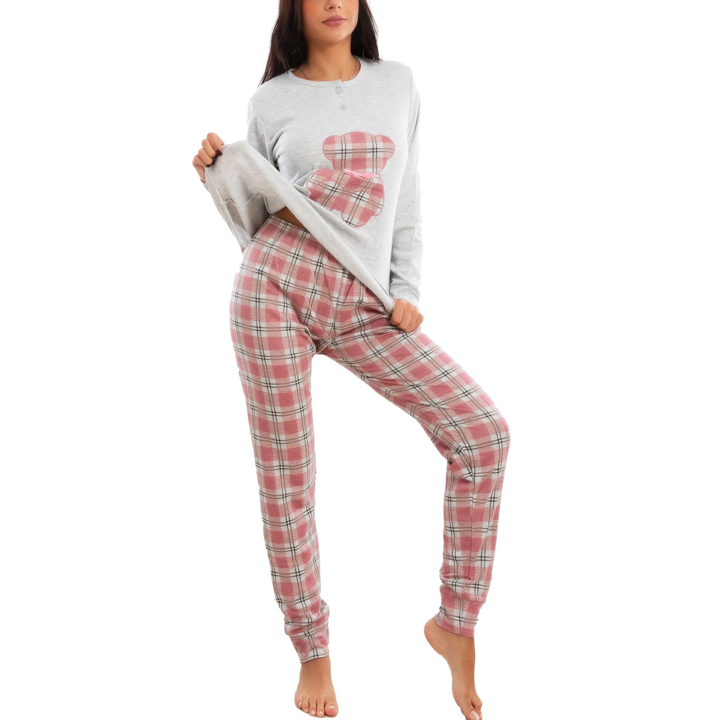 toocool pigiama donna invernale felpato orsetto scozzese caldo cotone maniche lunghe toocool it 6433 beige s