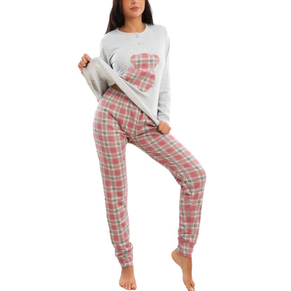 toocool pigiama donna invernale felpato orsetto scozzese caldo cotone maniche lunghe toocool it 6433 beige s