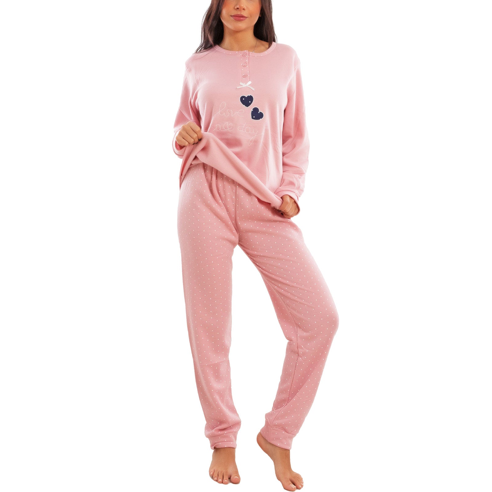 toocool pigiama donna invernale felpato pois maniche lunghe pantaloni caldo cotone toocool e5820 blu m