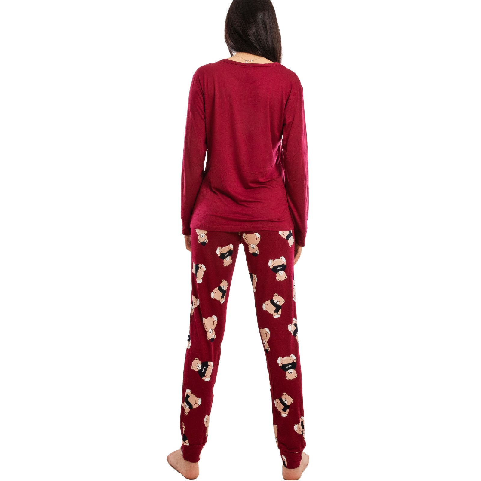 toocool pigiama donna lungo completo due pezzi maglia maniche lunghe pantaloni fantasia orsetti toocool e2600 bordeaux xxl