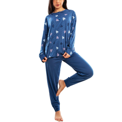 toocool pigiama donna lungo set due pezzi maglia tasca frontale pantalone con polsini design a cuori toocool h48 rosa s