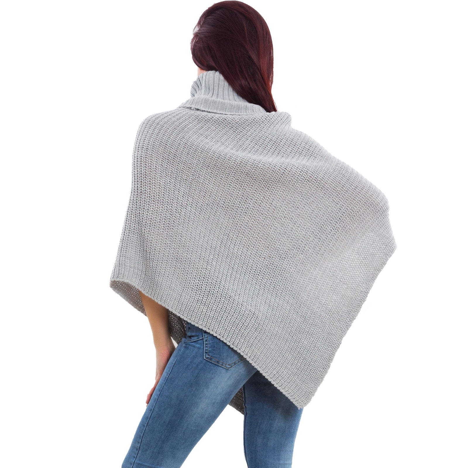 Poncho donna coprispalle mantella tricot scialle collo alto