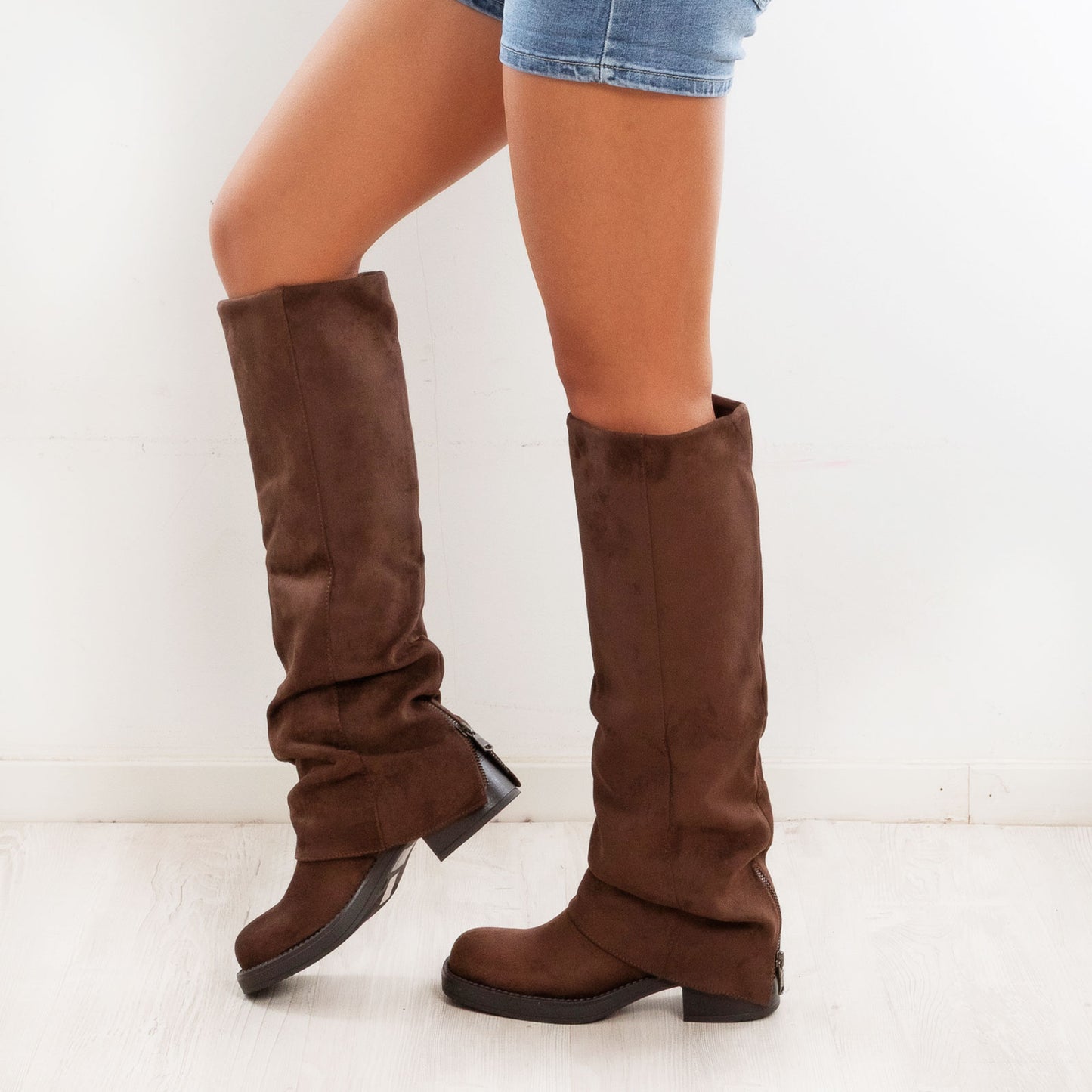 toocool stivali donna ghetta gambale ampio cerniere casual invernali scarpe tacco basso toocool ga037 marrone 39