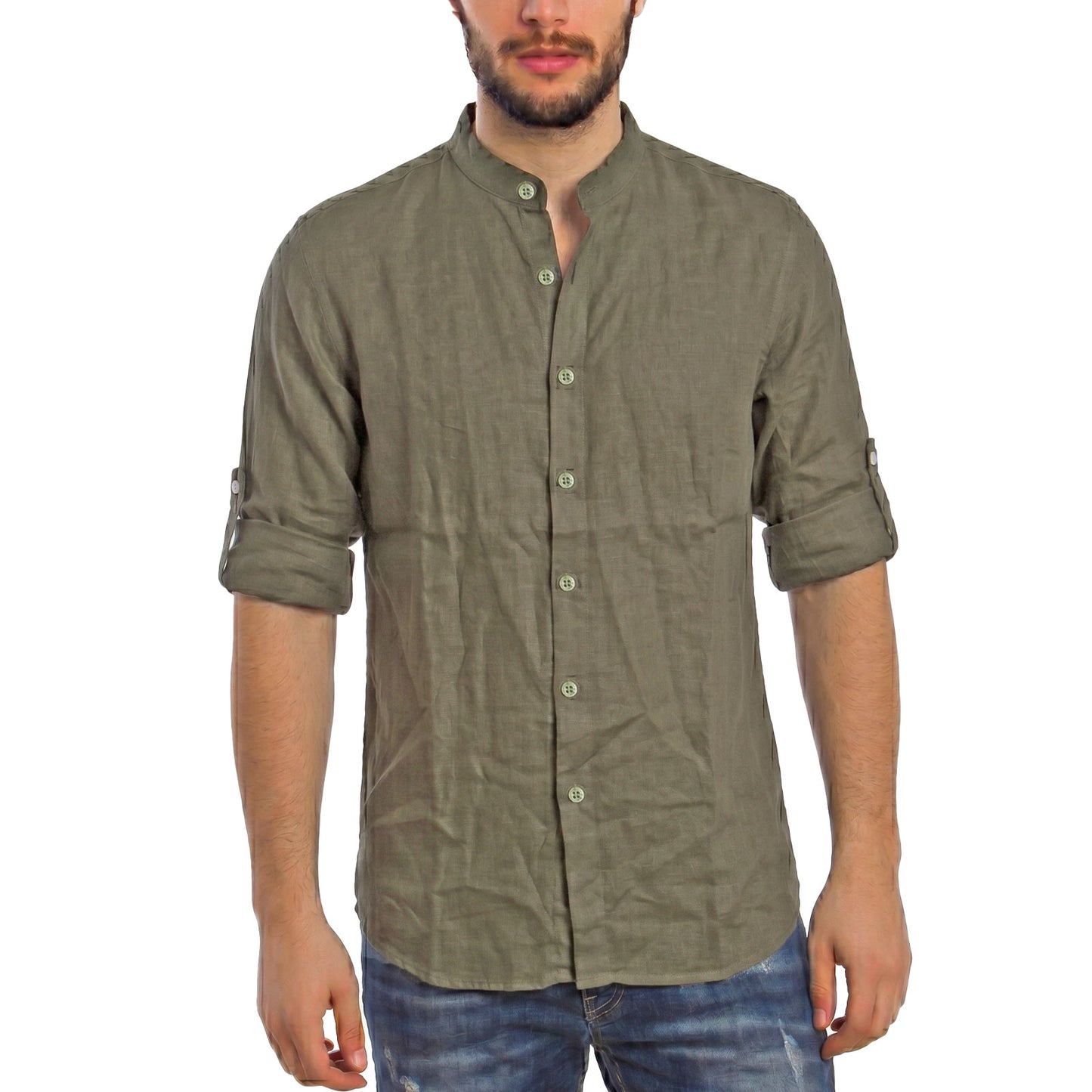 toocool camicia uomo misto lino maniche lunghe bottone regolabile collo alla coreana toocool z 909 nero s