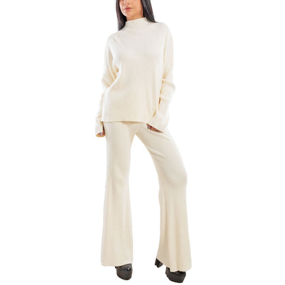 toocool completo donna maglia costine 2 pezzi set coordinato alto pantaloni zampa laccio tuta casual loungewear 59111