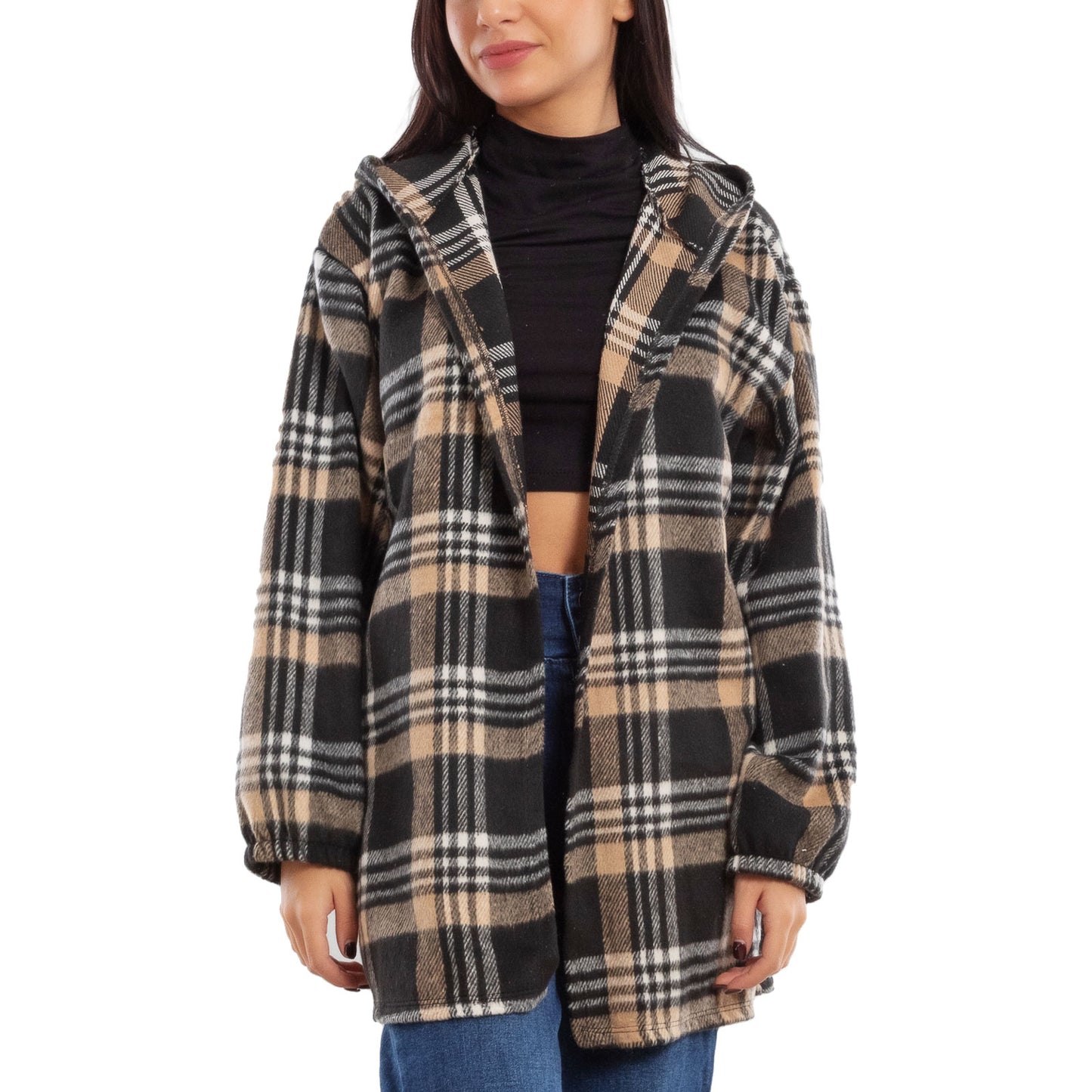 toocool giacca donna blazer felpa cardigan flanella cappuccio scozzese quadri toocool vi 5790 nero sl