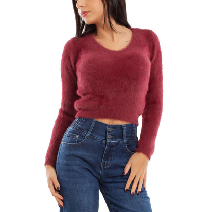 toocool maglione donna peloso pullover corto aderente invernale scollo v toocool 9390 nero sm