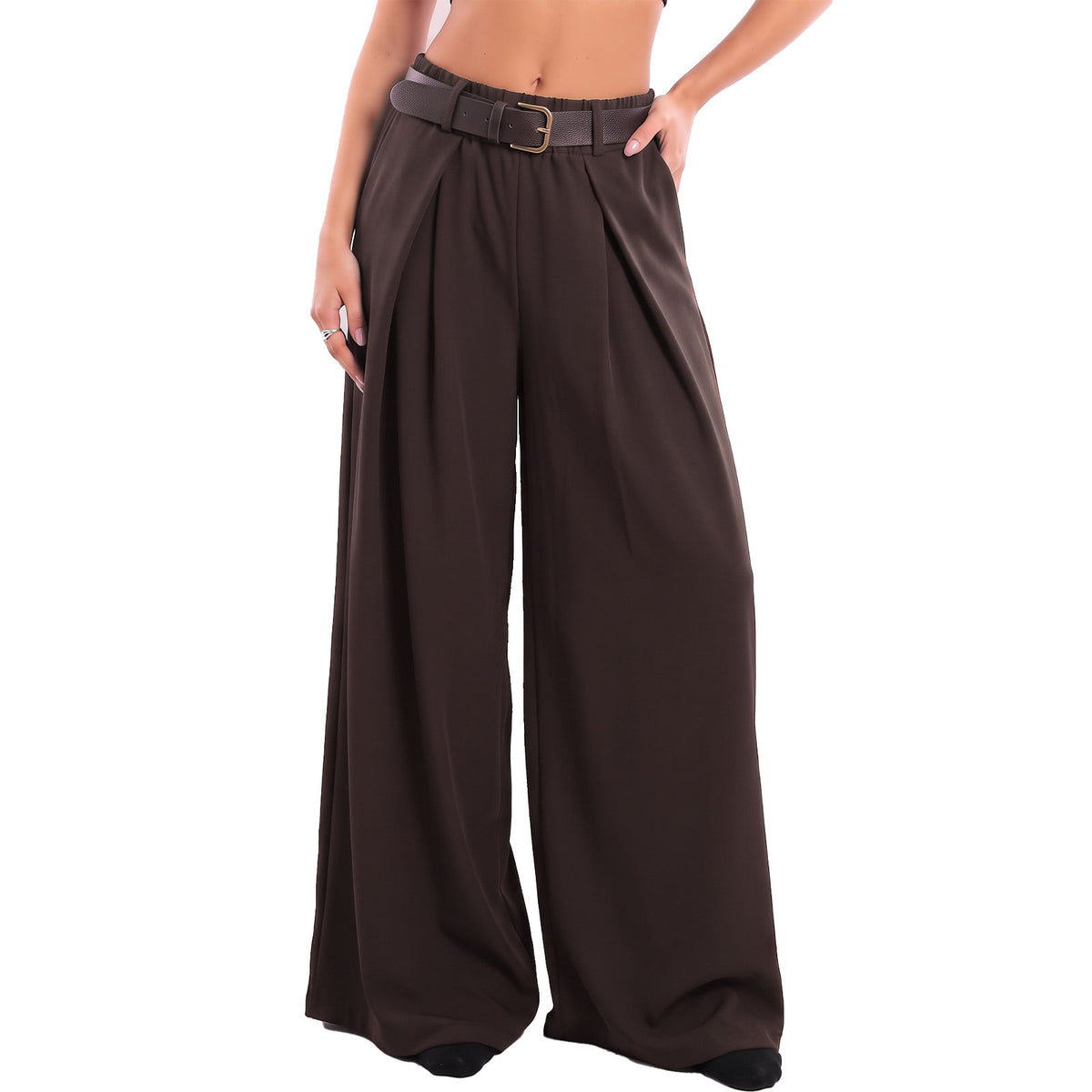 toocool pantaloni donna ampi palazzo con cintura toocool vi 3546 nero taglia unica
