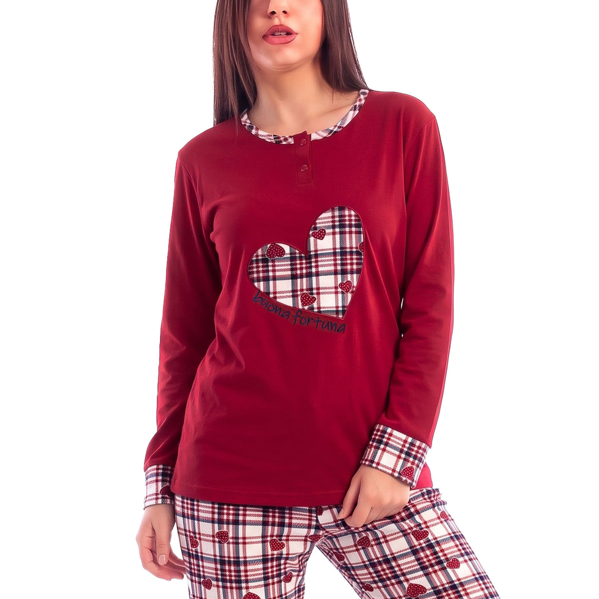 toocool pigiama donna felpato lungo scozzese cuori caldo invernale toocool q2244 blu scuro m