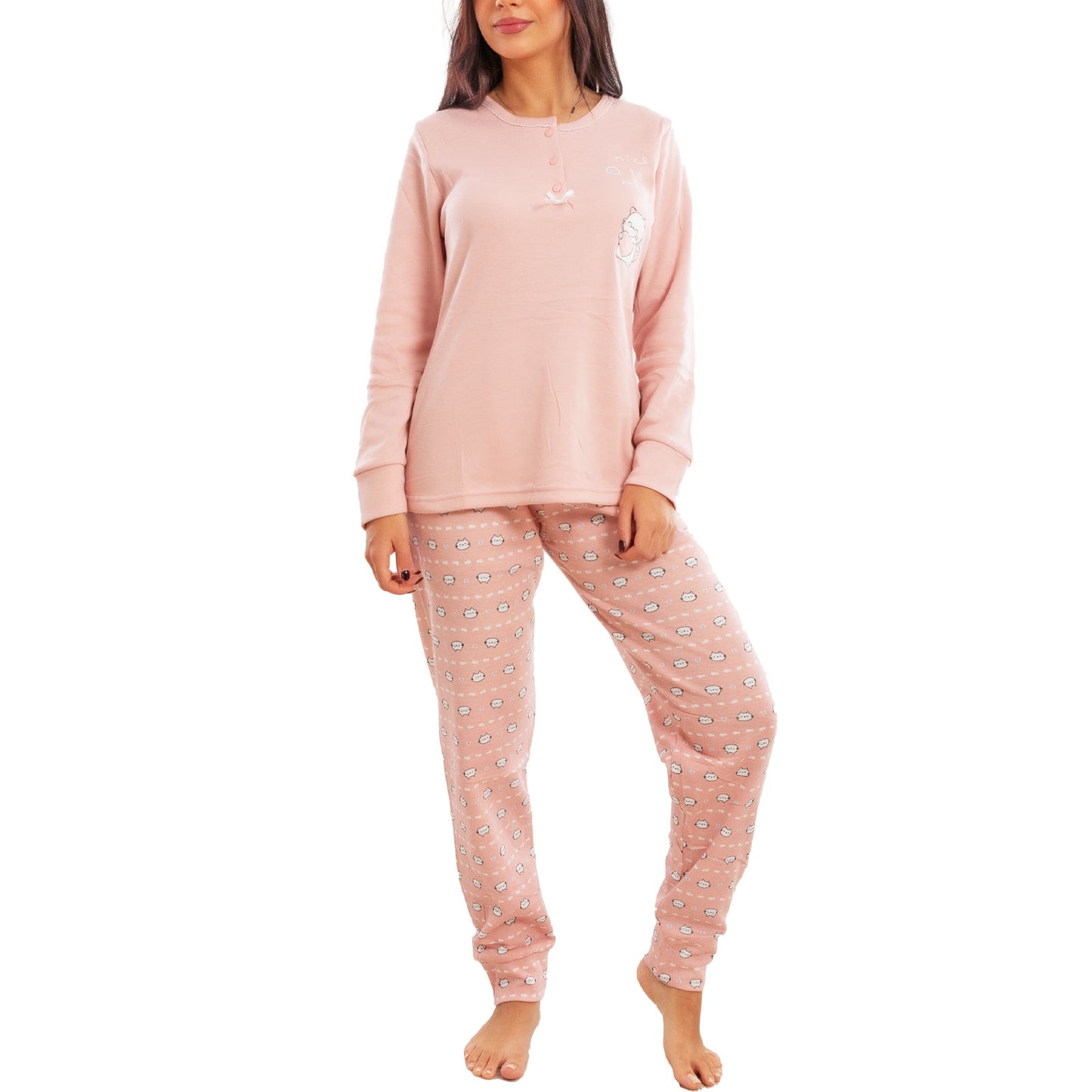 toocool pigiama donna invernale felpato gatti maniche lunghe pantaloni caldo cotone toocool 2141 verde acqua s