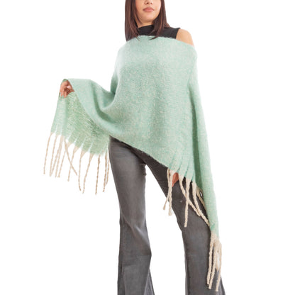 toocool poncho donna coprispalle mantella tricot caldo frange scialle lana toocool a302 nero taglia unica