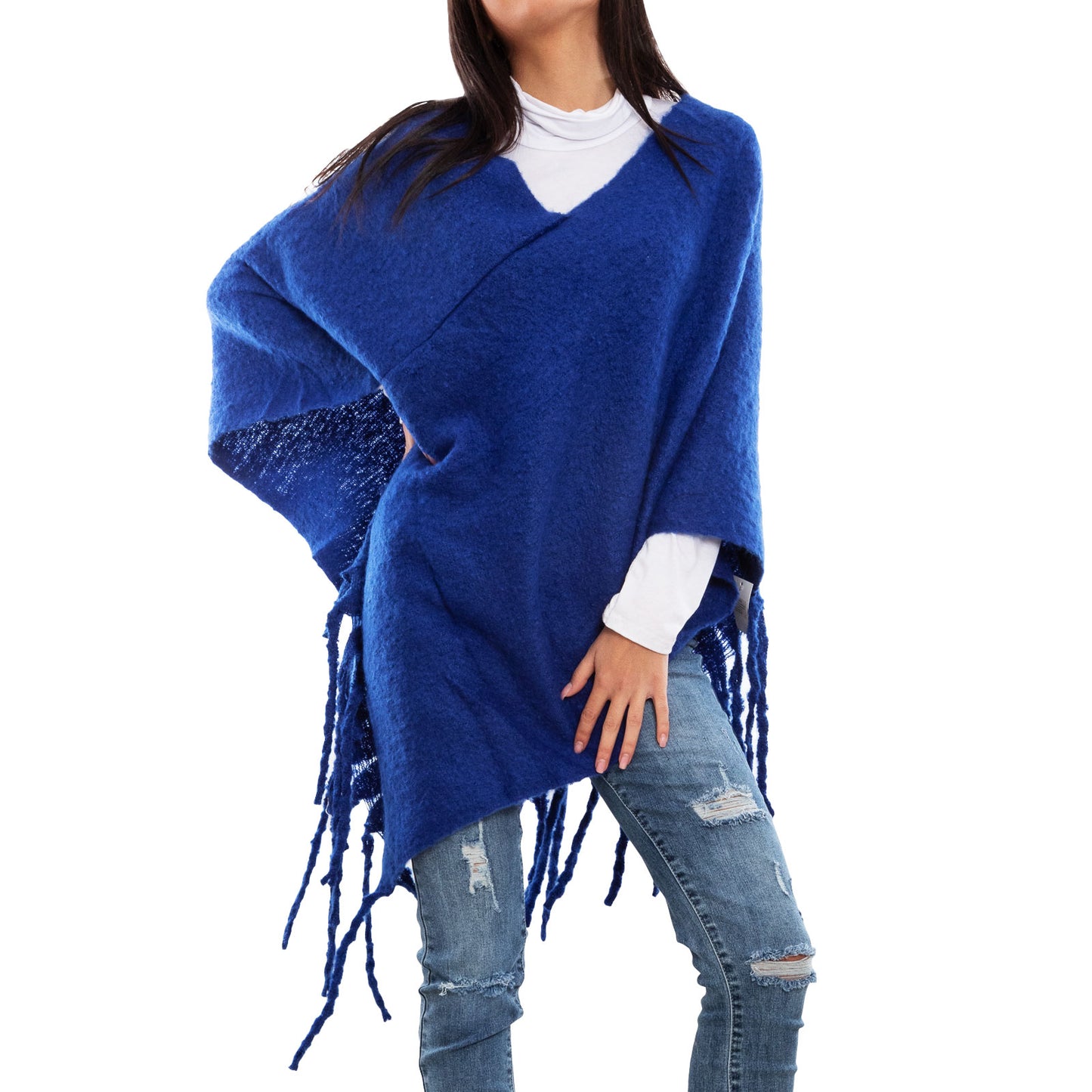 toocool poncho donna coprispalle mantella tricot caldo frange scialle lana toocool bs a301 nero taglia unica