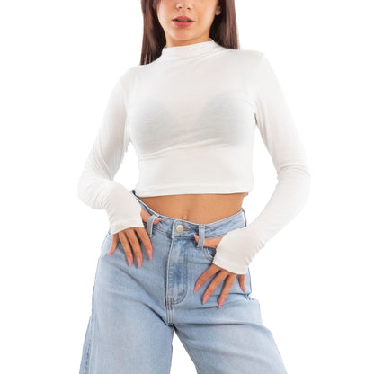toocool top donna crop corto maniche lunghe foro per pollice blusa toocool vi 5317 nero sm