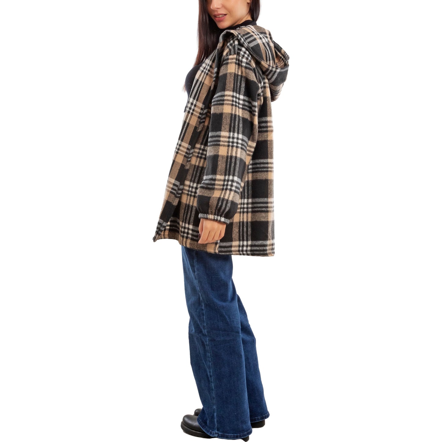 toocool giacca donna blazer felpa cardigan flanella cappuccio scozzese quadri toocool vi 5790 nero sl