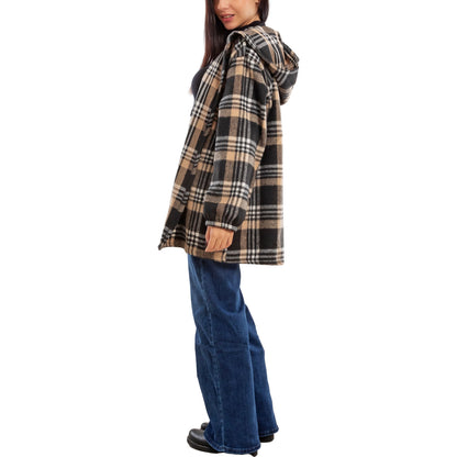 toocool giacca donna blazer felpa cardigan flanella cappuccio scozzese quadri toocool vi 5790 nero sl