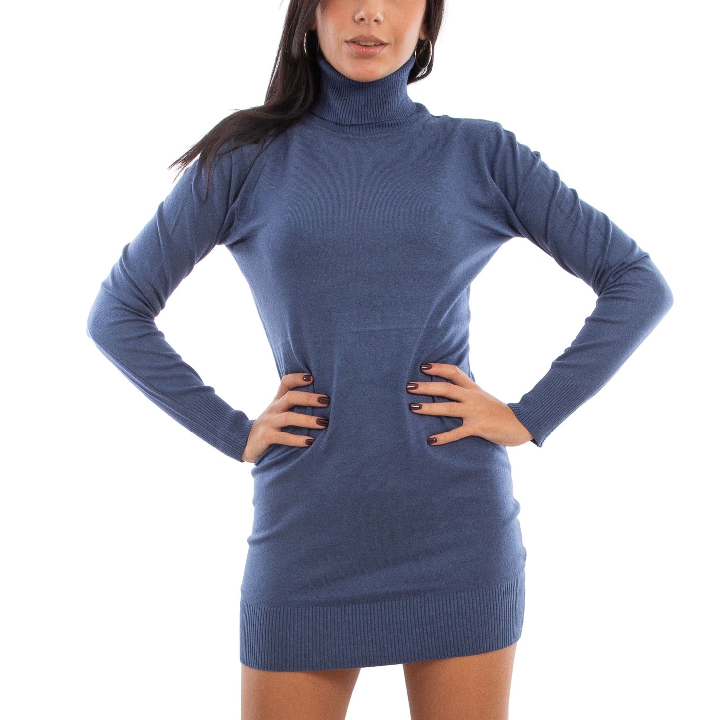 toocool maglione donna miniabito vestito tricot collo alto aderente basic invernale toocool y966a nero sm