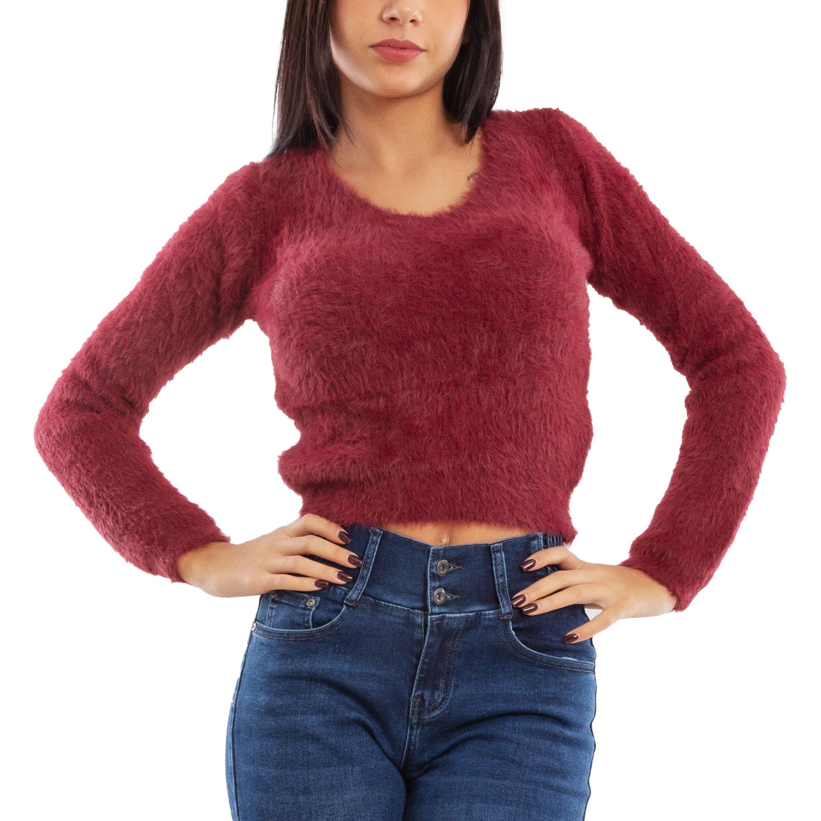 toocool maglione donna peloso pullover corto aderente invernale scollo v toocool 9390 nero sm