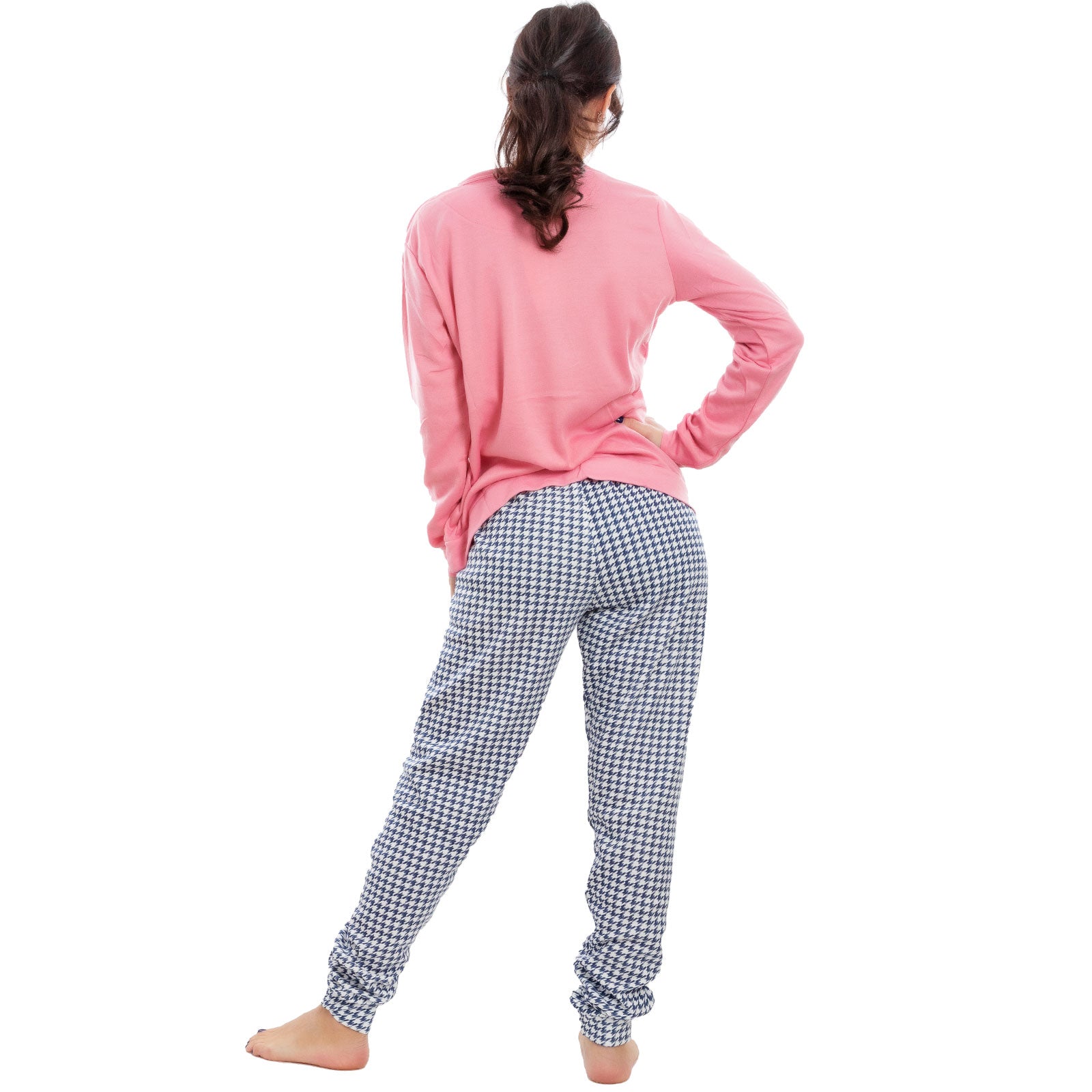 toocool pigiama donna felpato pied de poule maniche lunghe pantaloni completo 2 pezzi toocool c1505 grigio chiaro s