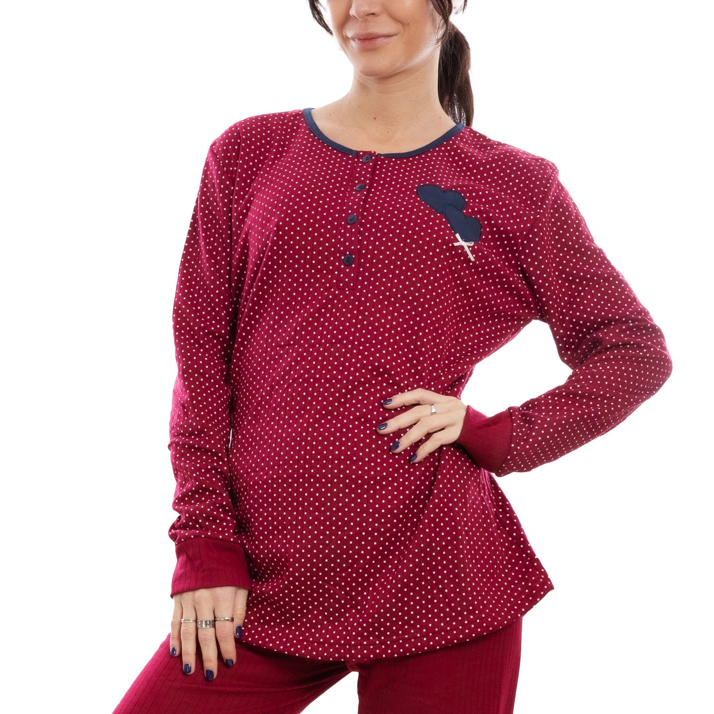 toocool pigiama donna felpato pois cuori maniche lunghe pantaloni completo 2 pezzi toocool s 8043 blu xxl