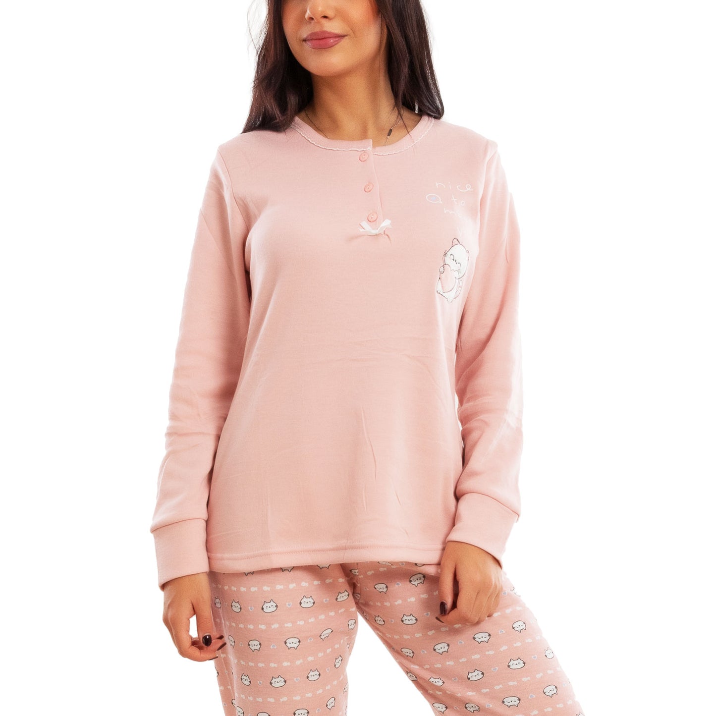 toocool pigiama donna invernale felpato gatti maniche lunghe pantaloni caldo cotone toocool 2141 verde acqua s