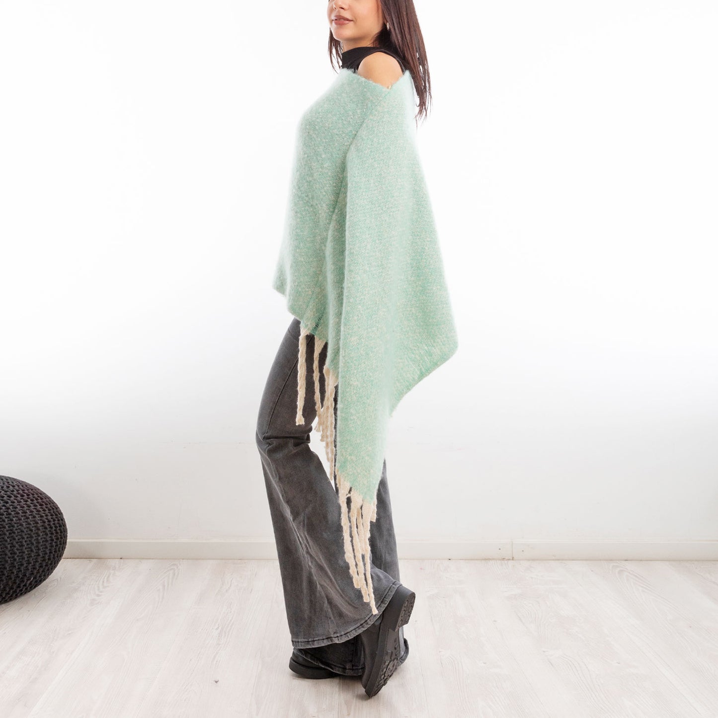 toocool poncho donna coprispalle mantella tricot caldo frange scialle lana toocool a302 nero taglia unica
