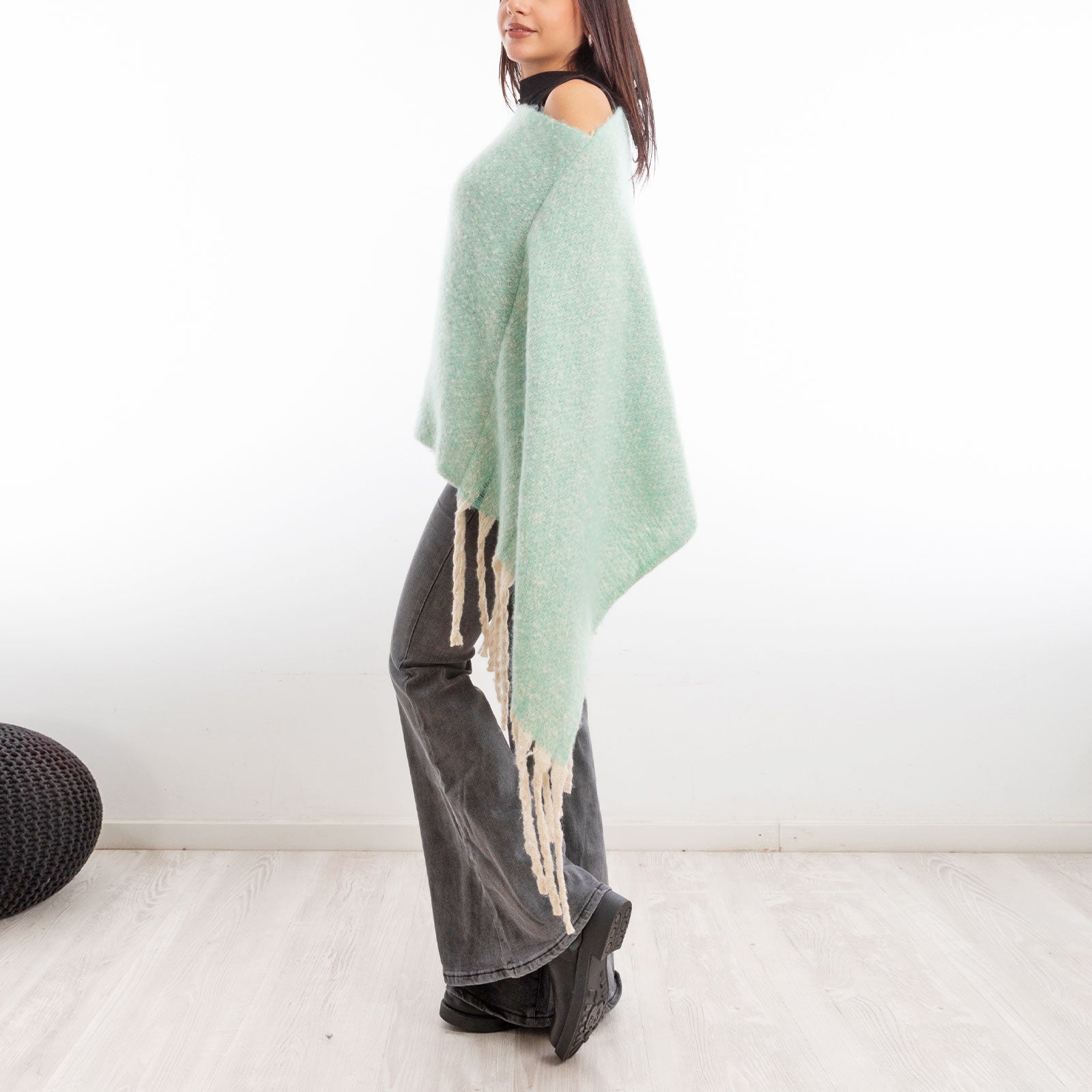 toocool poncho donna coprispalle mantella tricot caldo frange scialle lana toocool a302 nero taglia unica