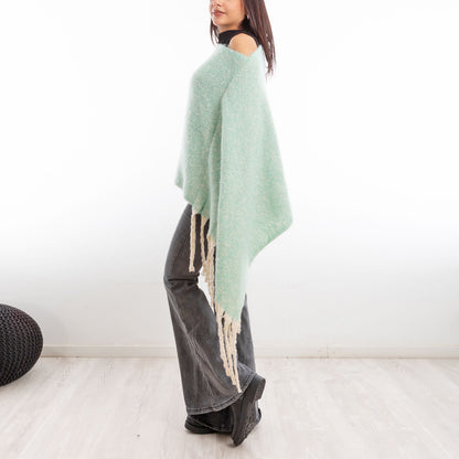 toocool poncho donna coprispalle mantella tricot caldo frange scialle lana toocool a302 nero taglia unica