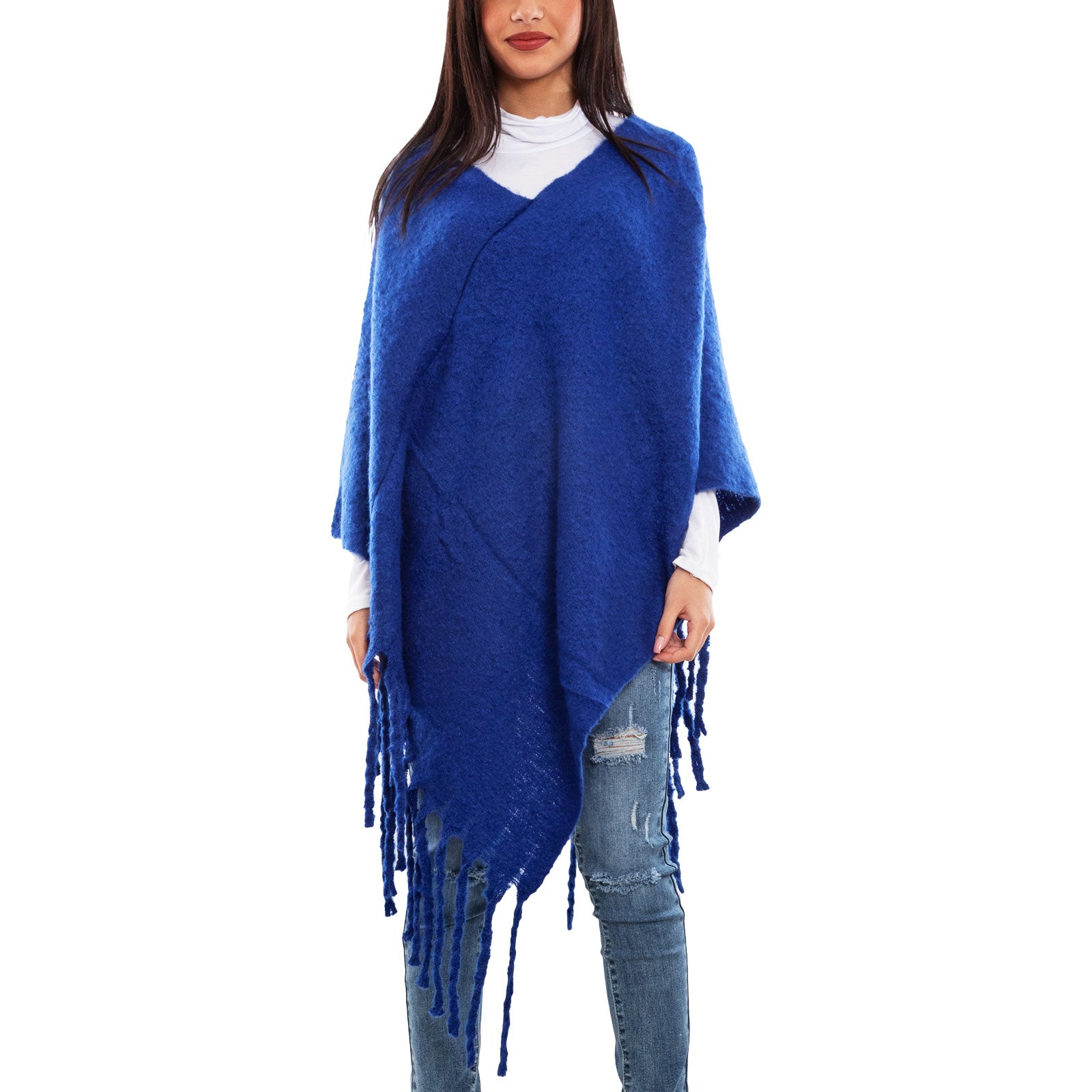 toocool poncho donna coprispalle mantella tricot caldo frange scialle lana toocool bs a301 nero taglia unica