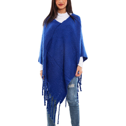 toocool poncho donna coprispalle mantella tricot caldo frange scialle lana toocool bs a301 nero taglia unica