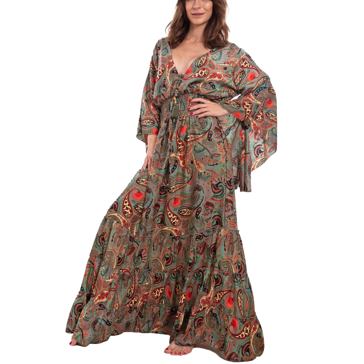 toocool vestito lungo donna abito boho chic fantasia etnica toocool rk 2021 rosso sl