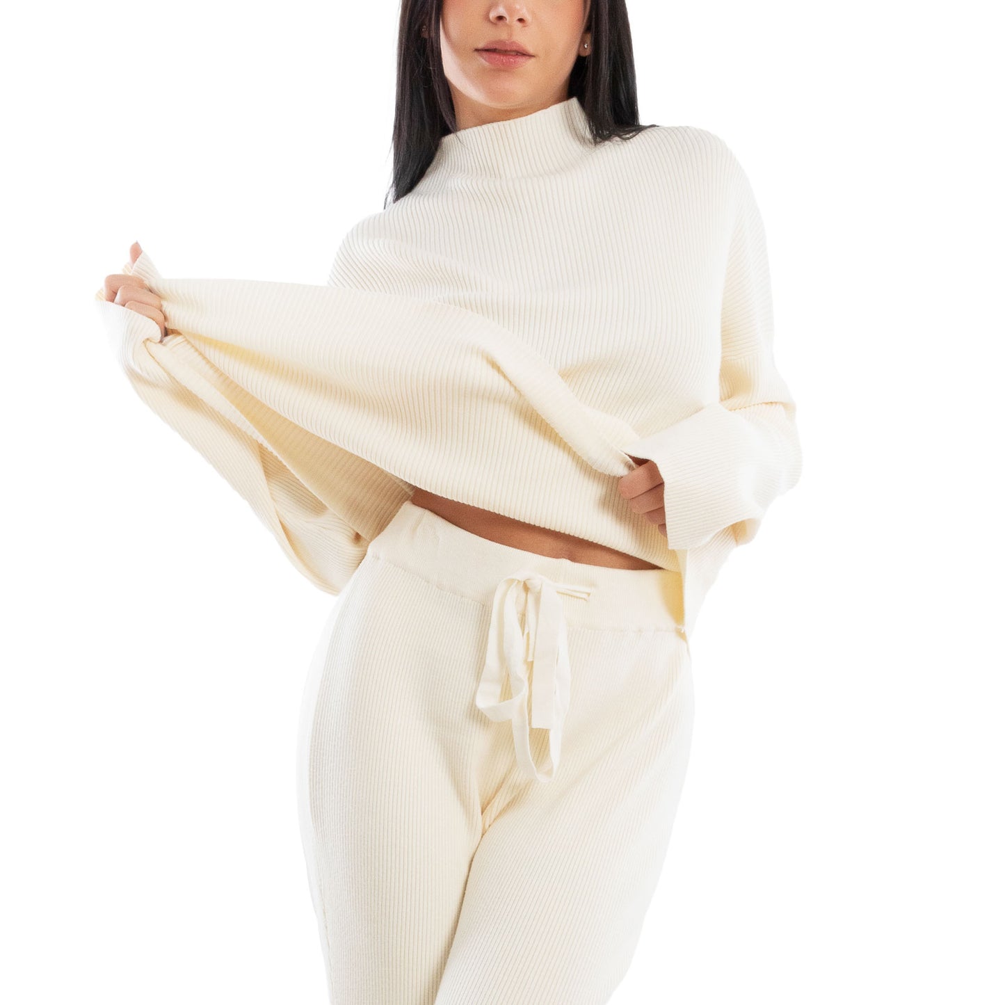 toocool completo donna maglia costine 2 pezzi set coordinato alto pantaloni zampa laccio tuta casual loungewear 59111